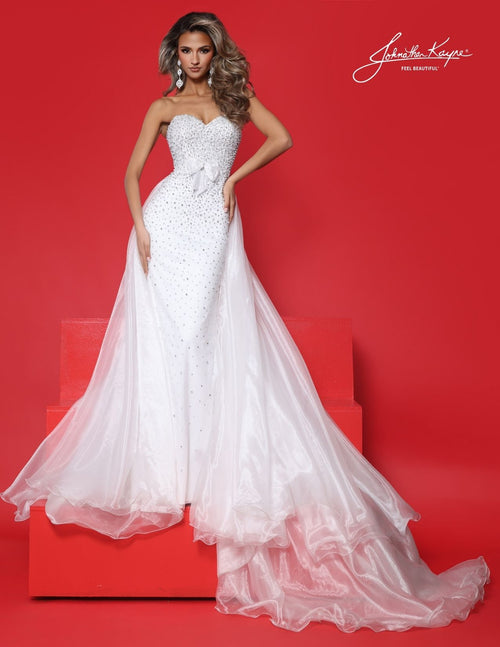 Johnathan Kayne 3356 Strapless Pageant Gown with Bow and Overskirt