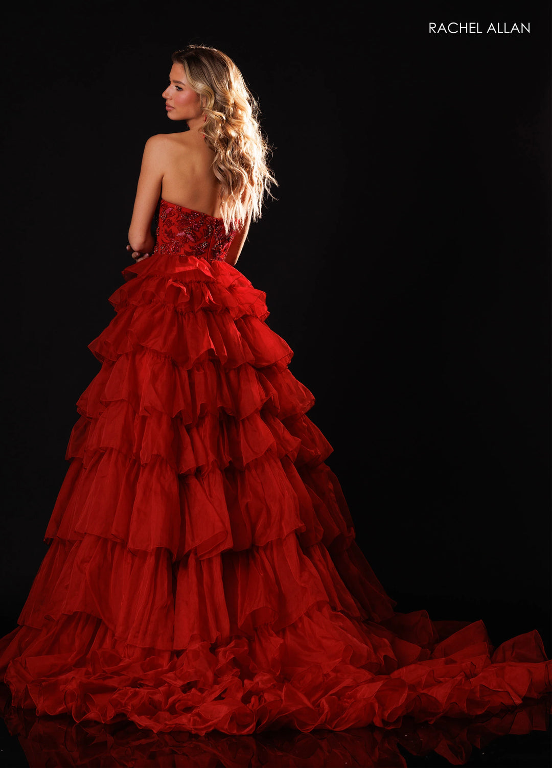 Rachel Allan 50431 Strapless Tiered Ruffle Ball Gown Pageant Dress - FOSTANI.com