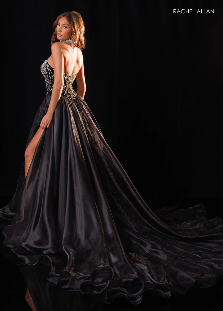 Rachel Allan 50434 Plunging Beaded Corset A-Line Pageant Dress - FOSTANI.com