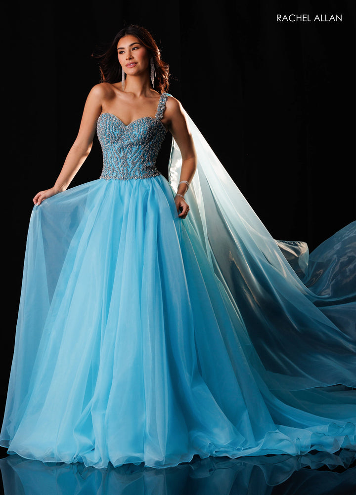 Rachel Allan 50445 Beaded Sweetheart Ball Gown Pageant Dress with Cape - FOSTANI.com