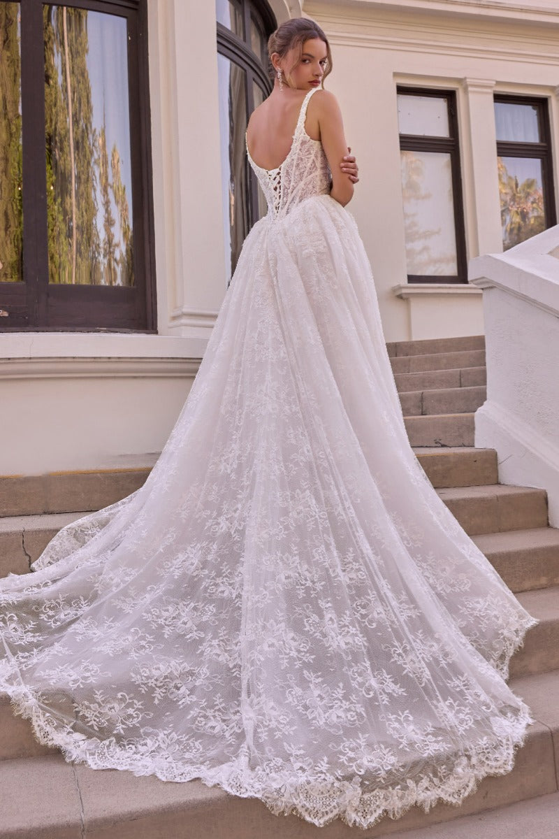 Andrea & Leo Couture WL073 lace bridal gown with open back and train, back view