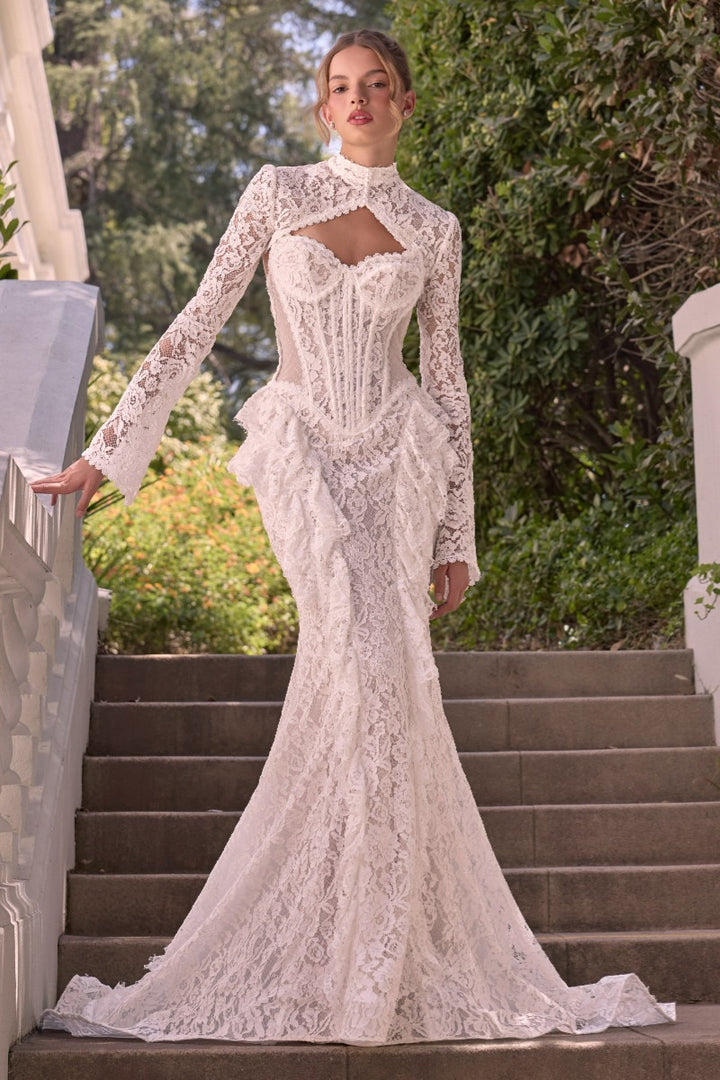 Andrea & Leo Couture WL074 mermaid bridal gown with bolero front view