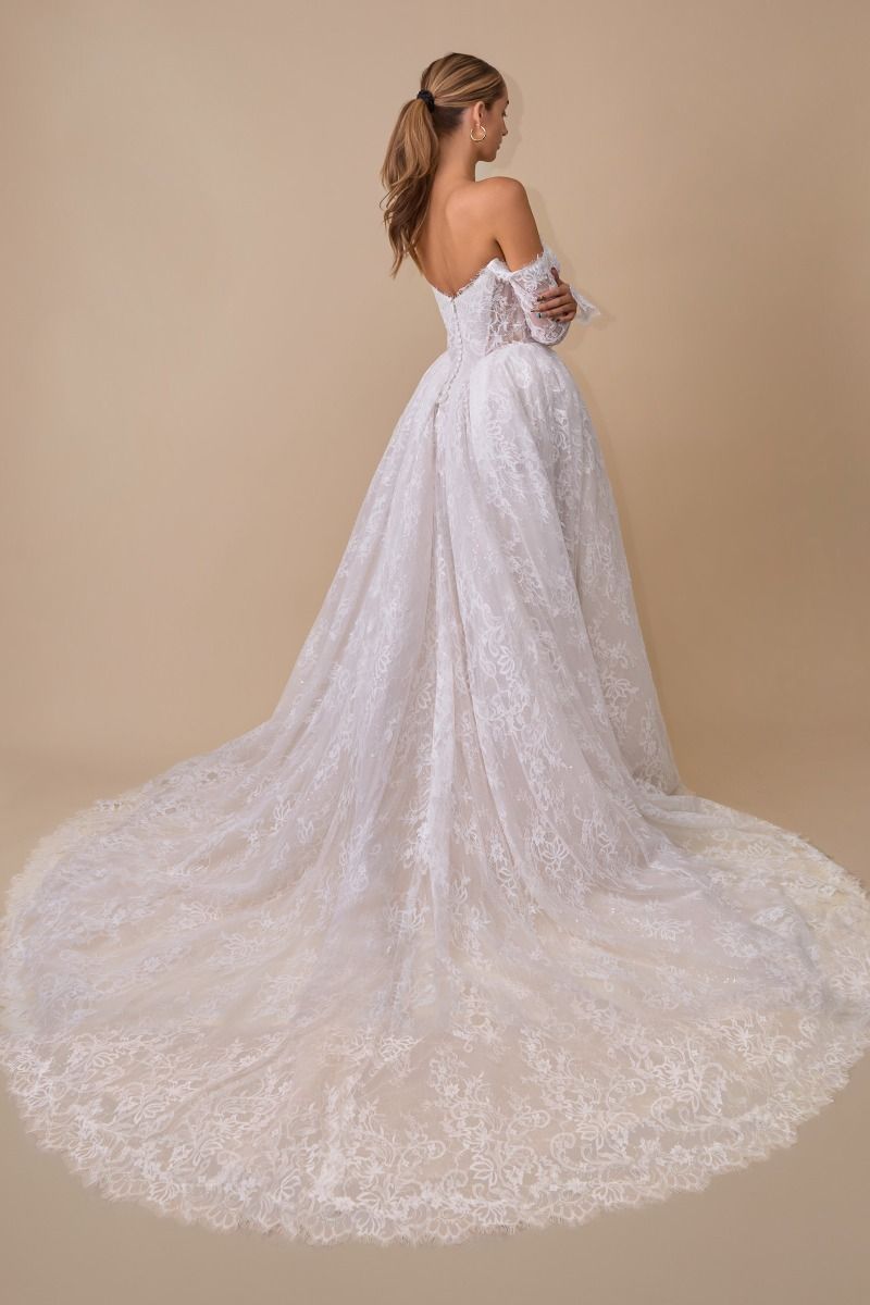 Andrea & Leo Couture WL079 bridal ball gown, back view with cathedral train