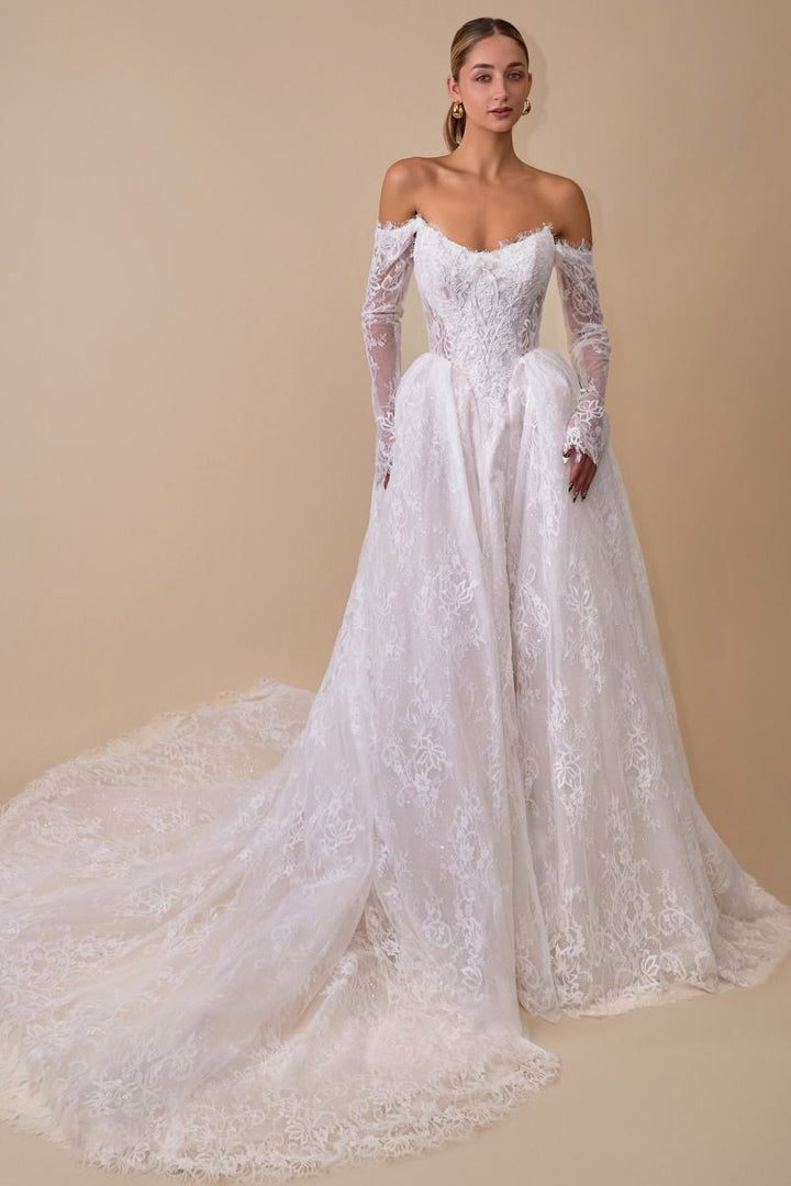Andrea & Leo Couture WL079 corset basque waist bridal ball gown, front view
