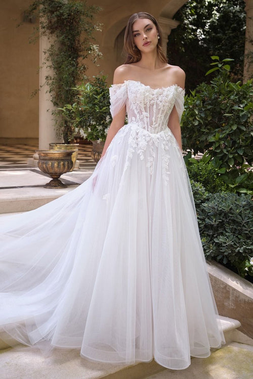 Andrea & Leo Couture WL089 Off Shoulder Draped Tulle Lace Appliqué Bridal Gown