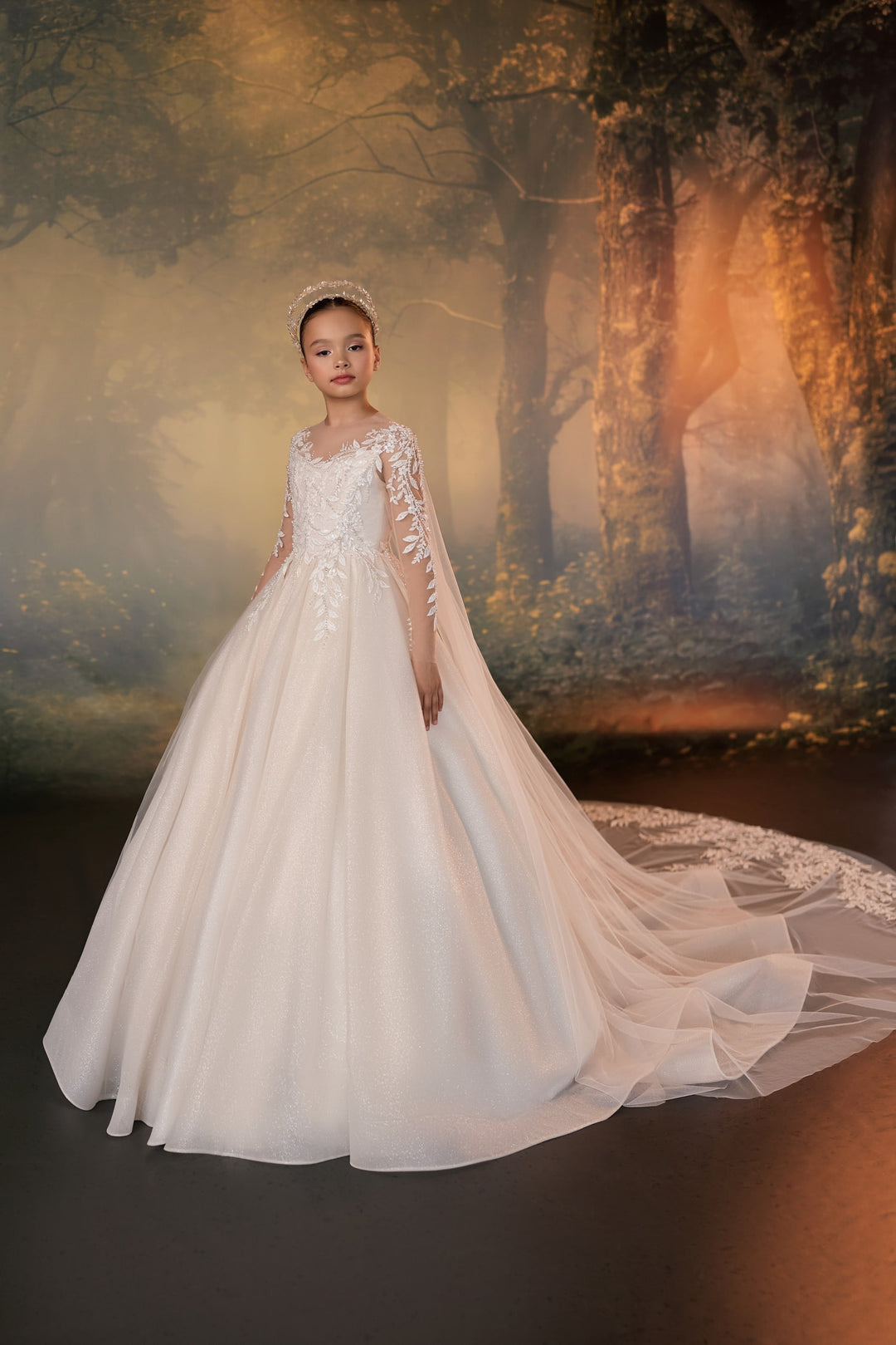 Pentelei 3910 Beaded Lace Cape Kids Ball Gown
