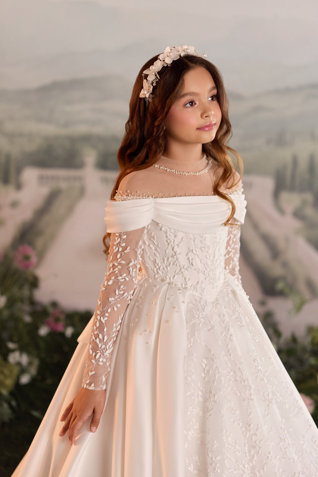 Pentelei 3916 Off-Shoulder Beaded Lace Kids Ball Gown