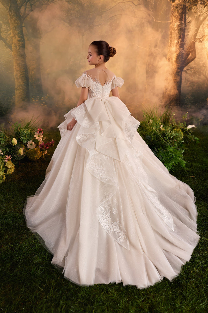 Pentelei 3924 Floral Lace Bow Back Ball Gown