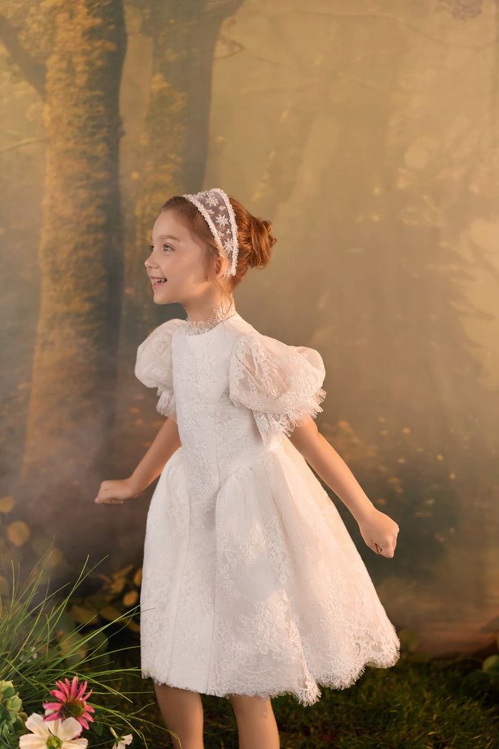 Pentelei 3939 Floral Lace Puff Sleeve Dress Kids Dress