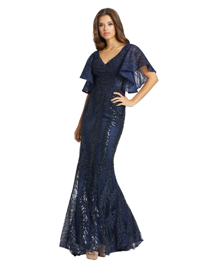 Lace Flutter Sleeve Trumpet Gown - FOSTANI