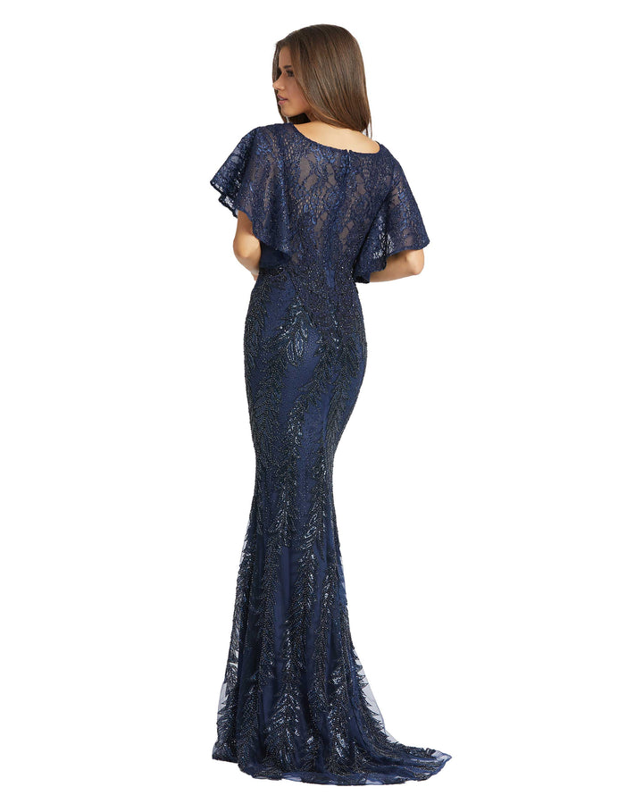 Lace Flutter Sleeve Trumpet Gown - FOSTANI