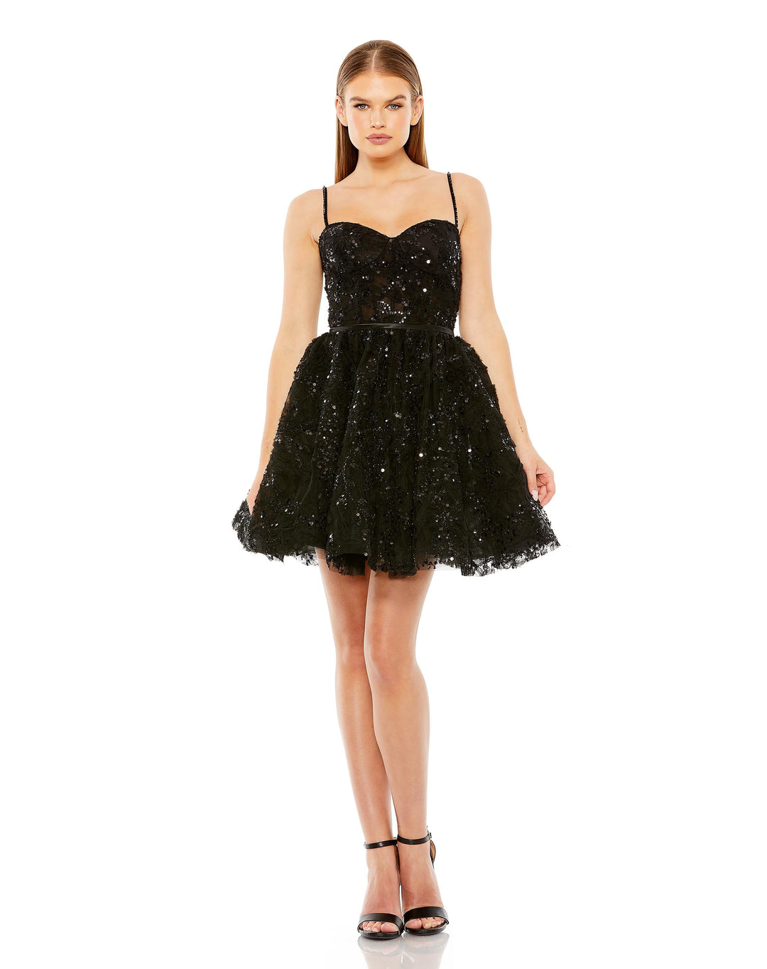 Beaded Strap Bustier Sequin Mini Dress - FOSTANI
