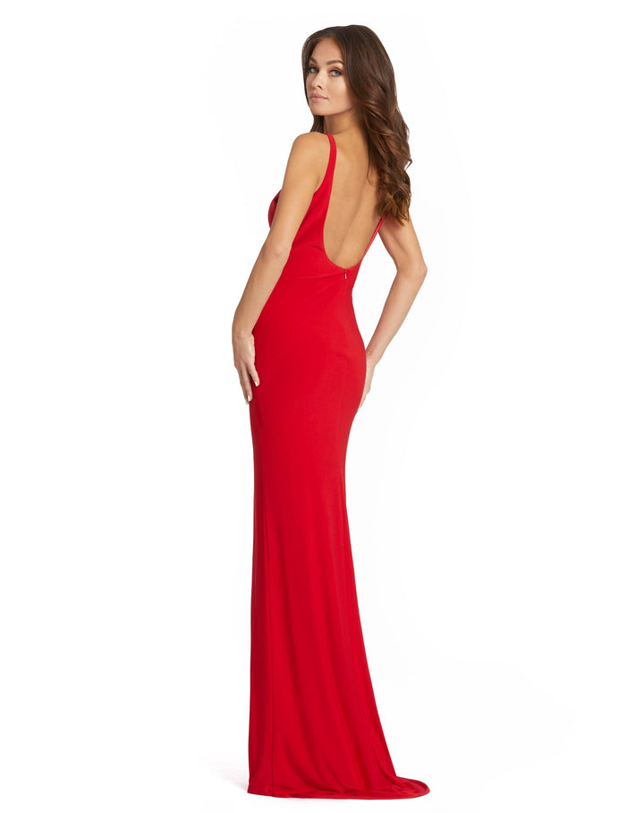 Sleeveless Scoop Neck Ruched Side Knot Gown - FOSTANI