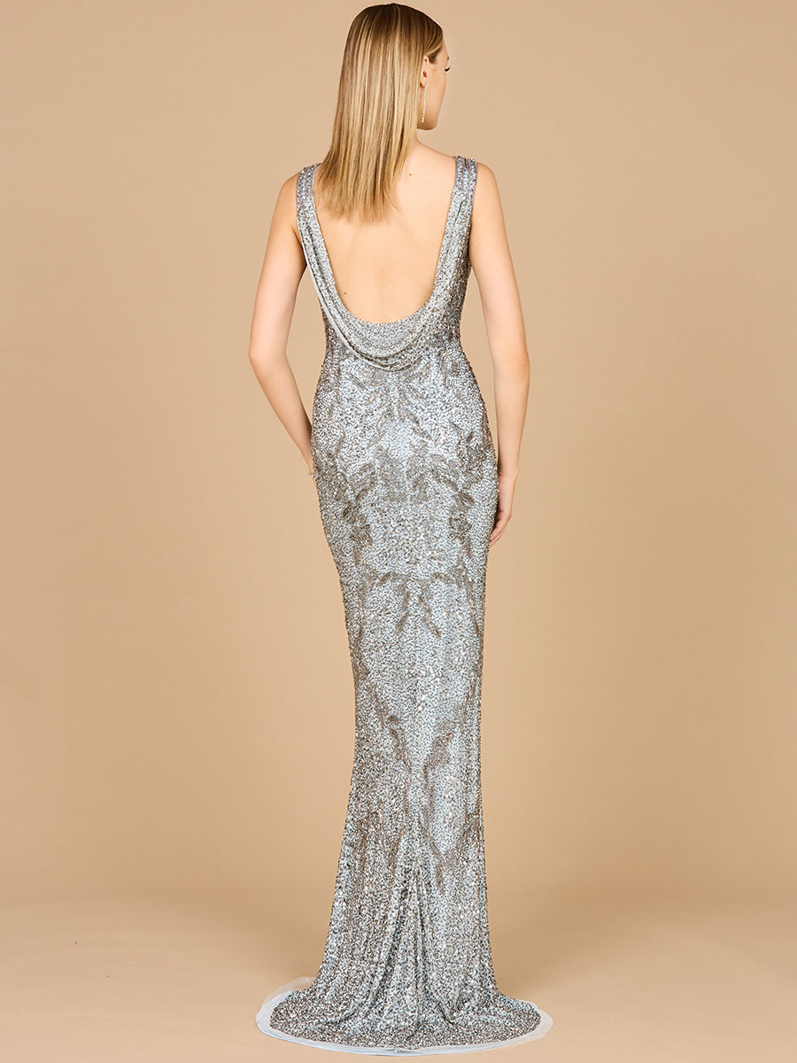 Lara 29076 - Cowl Back Classy Beaded Dress - FOSTANI