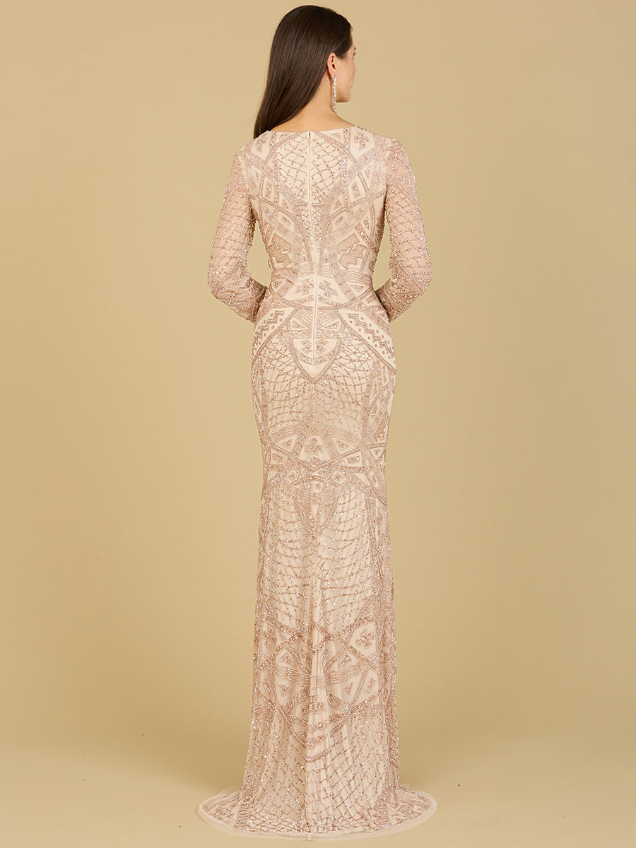 Lara 29215 - Long Sleeve Beaded Dress - FOSTANI
