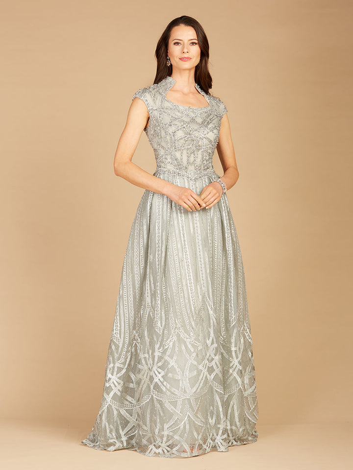 Lara 29296 - High Collar A-line Gown - FOSTANI