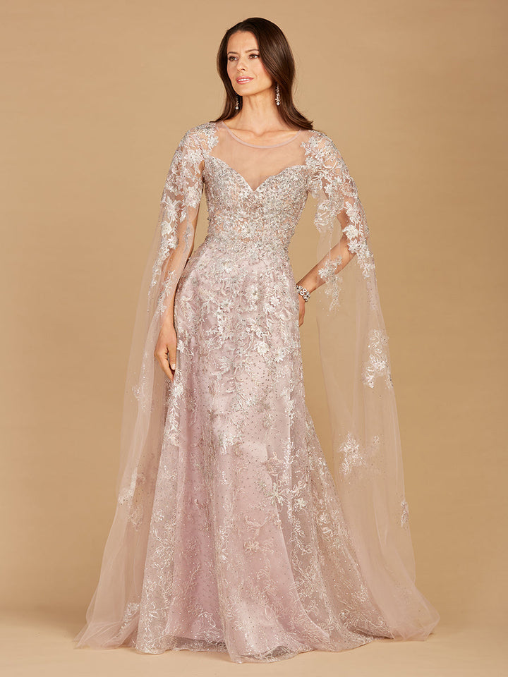 Lara 29300 - Lace Gown with Cape Sleeves, Sweetheart Neckline - FOSTANI