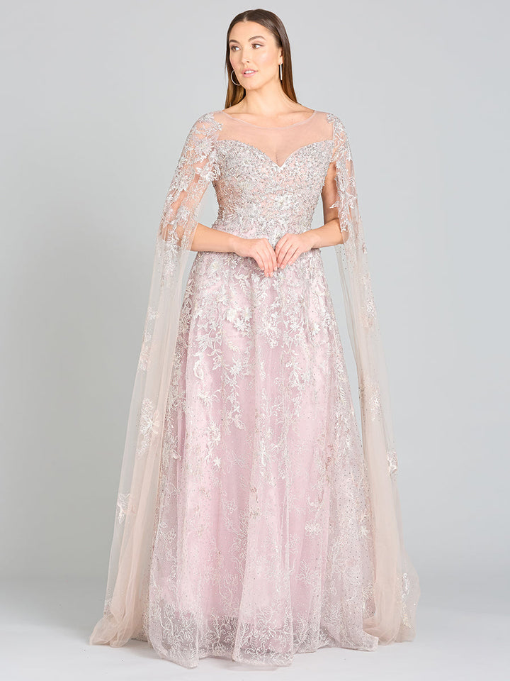 Lara 29300 - Lace Gown with Cape Sleeves, Sweetheart Neckline - FOSTANI