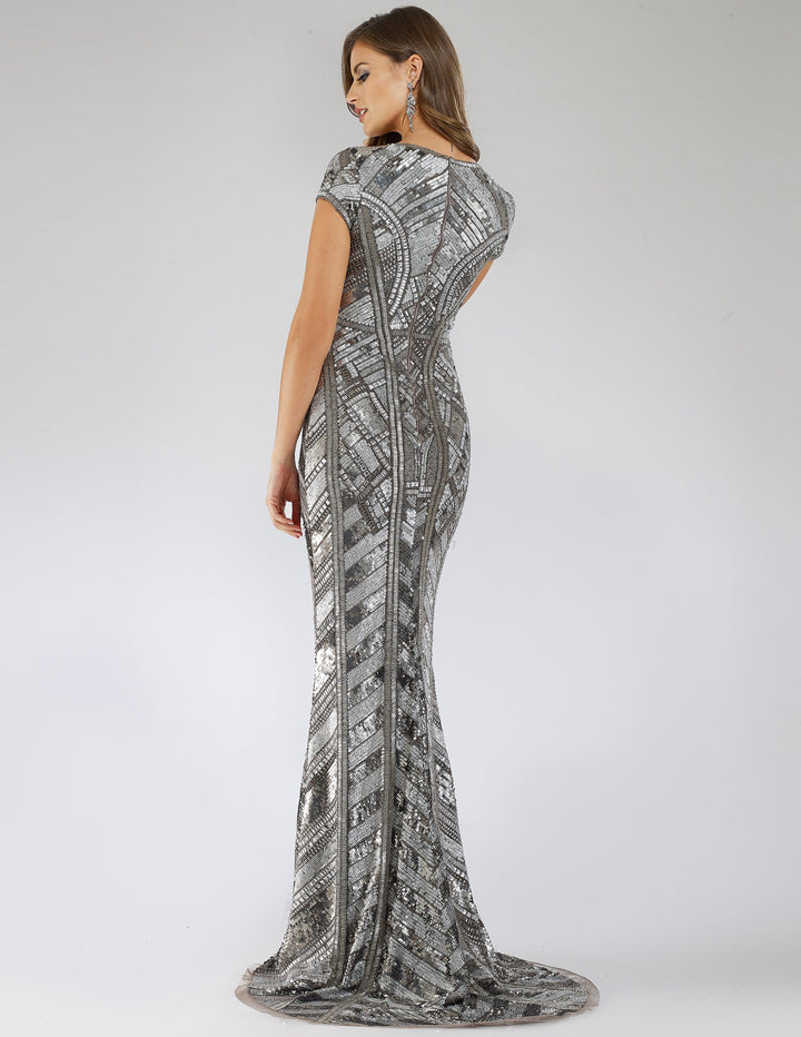 Lara 29540 - Body Con Beaded Silver Dress - FOSTANI