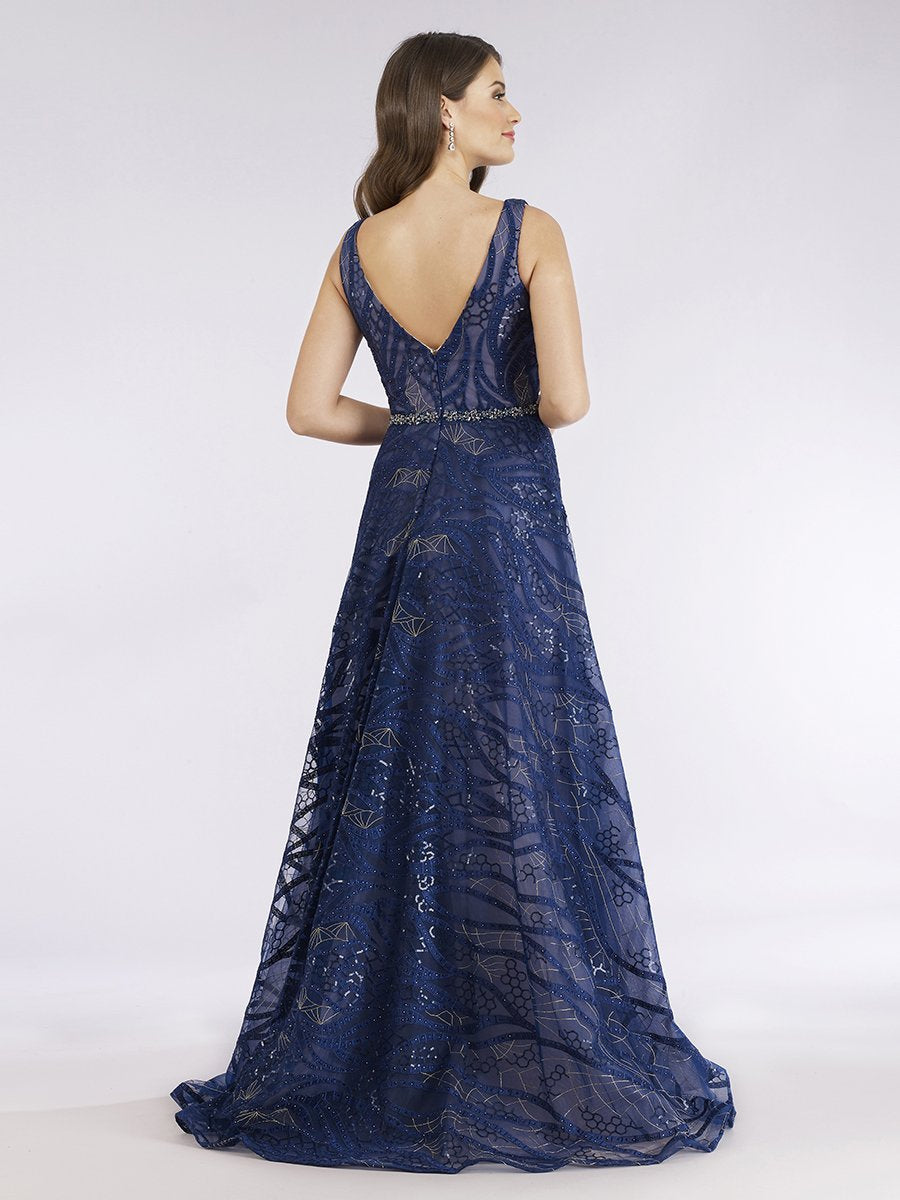 Lara 29637 - Navy Dress with an Overskirt - FOSTANI