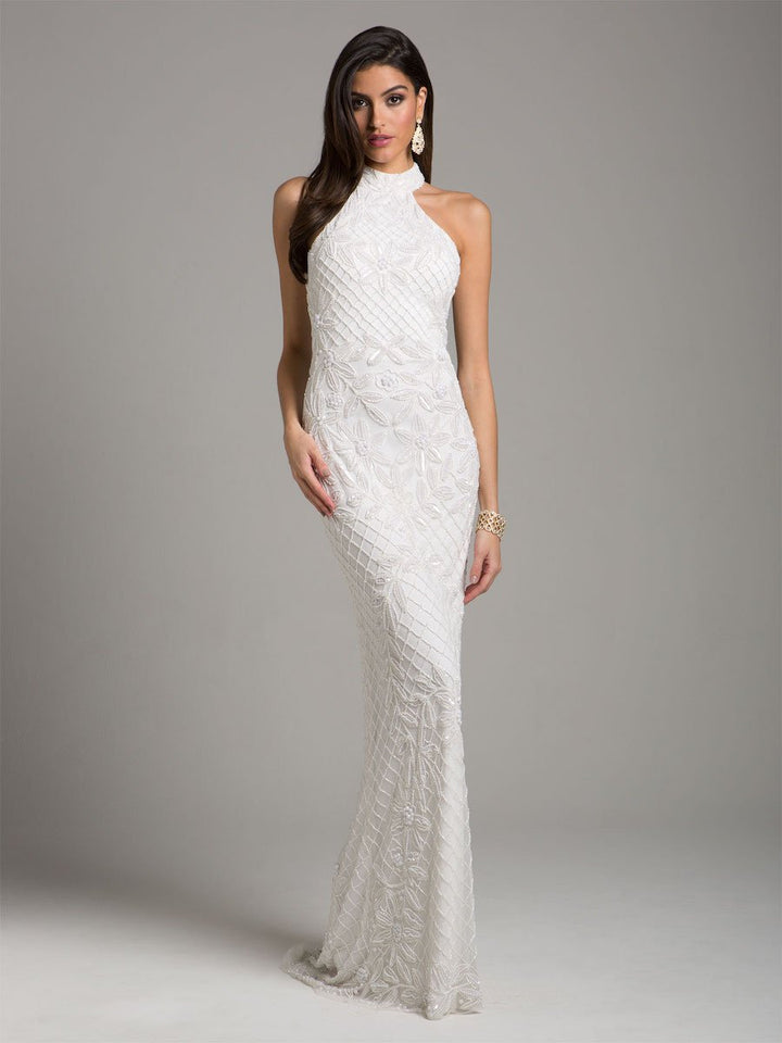 Lara Lattice-Beaded Halter Neck Sheath Wedding Gown - FOSTANI