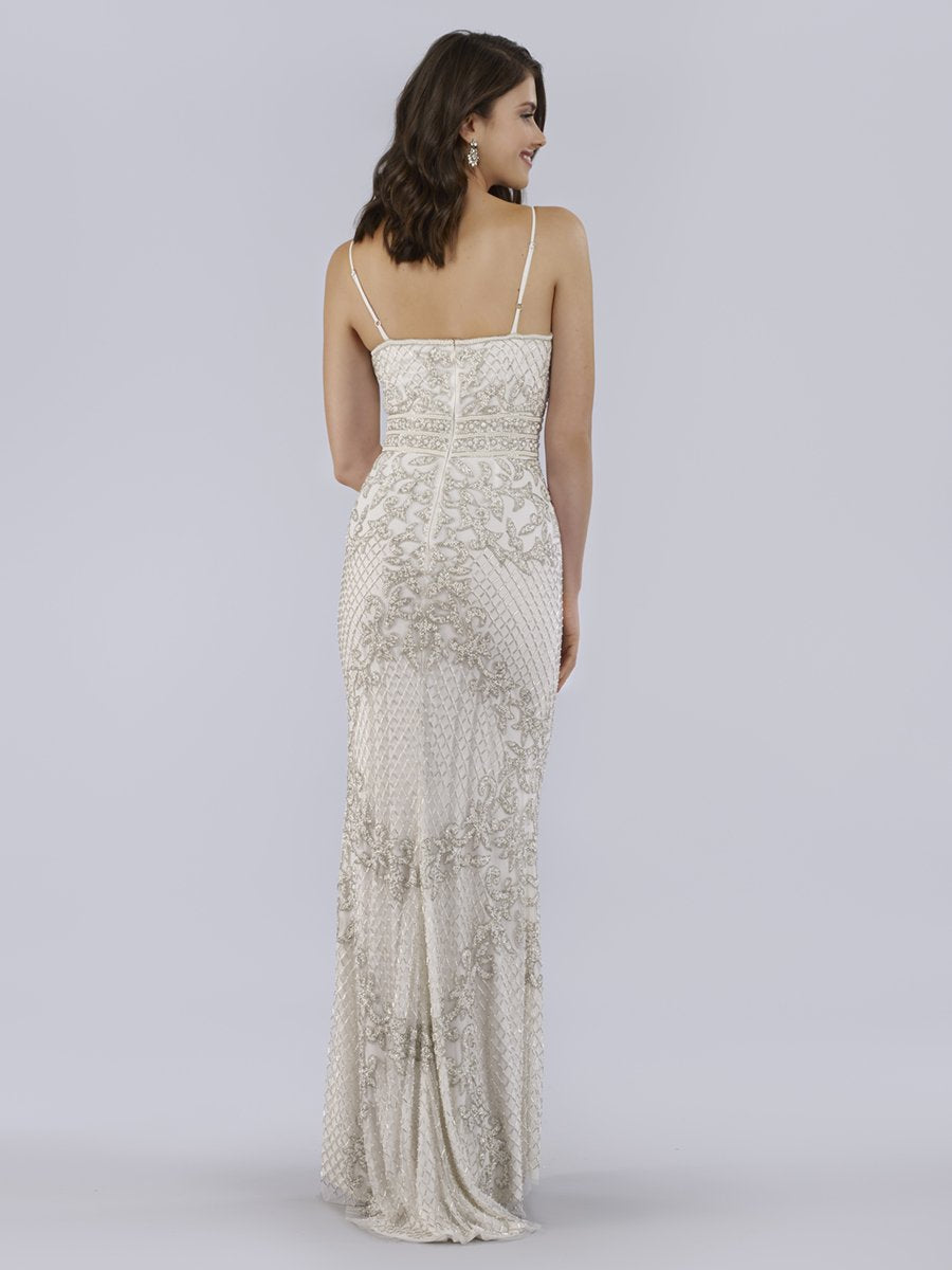 Lara 51019 - Spaghetti Strap Beaded Gown - FOSTANI