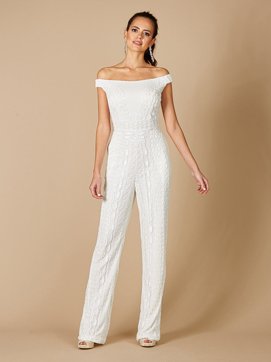 Lara Gabby Beaded Off-the-Shoulder Bridal Jumpsuit - FOSTANI