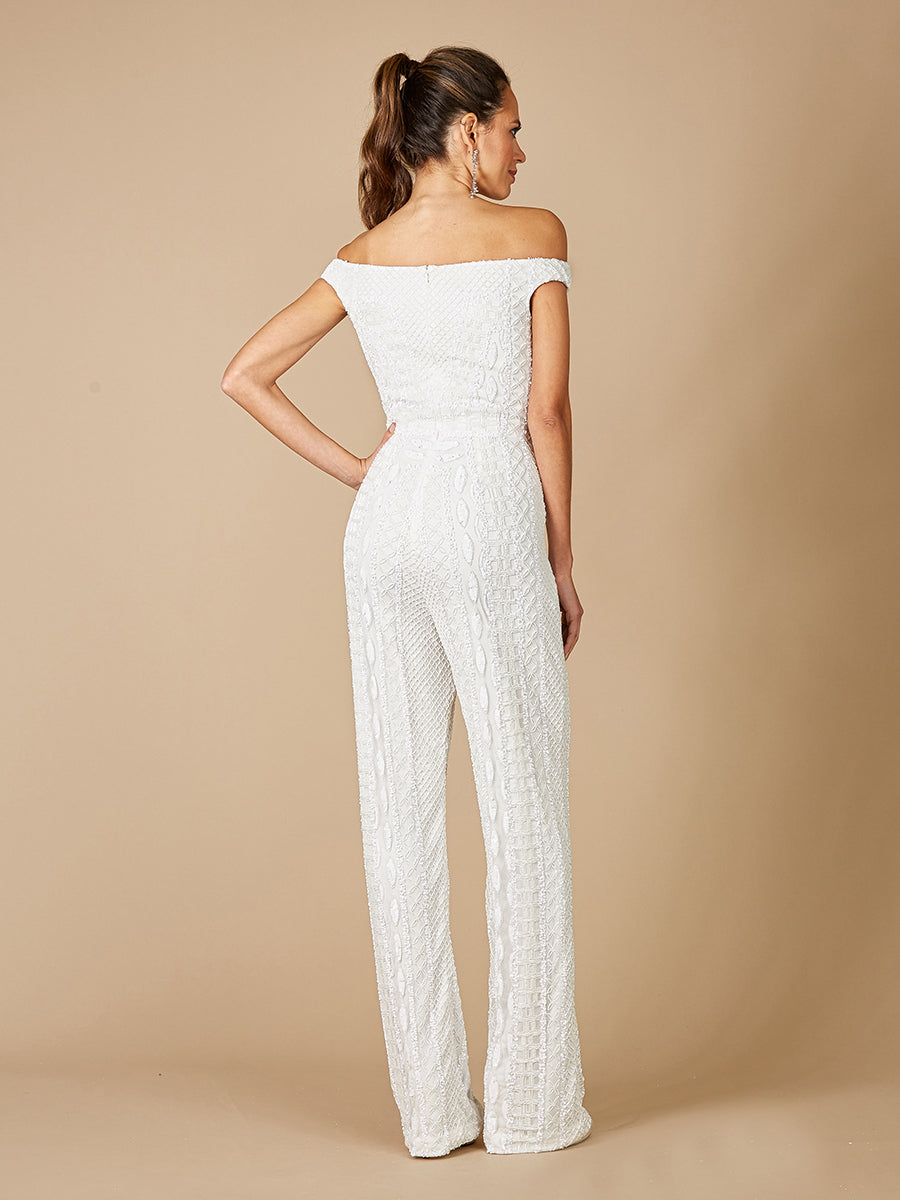 Lara Gabby Beaded Off-the-Shoulder Bridal Jumpsuit - FOSTANI