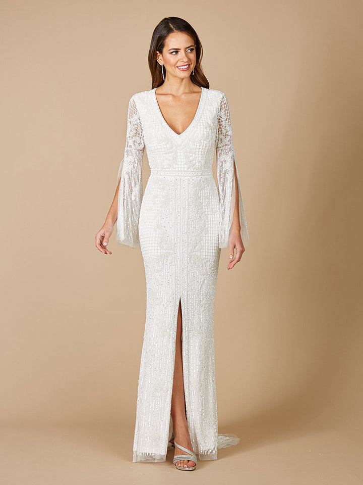 Lara Fallon Long Sleeve Beaded Wedding Gown - FOSTANI