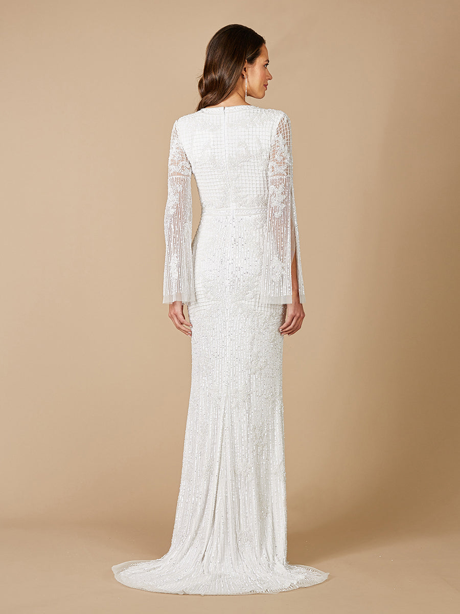 Lara Fallon Long Sleeve Beaded Wedding Gown - FOSTANI