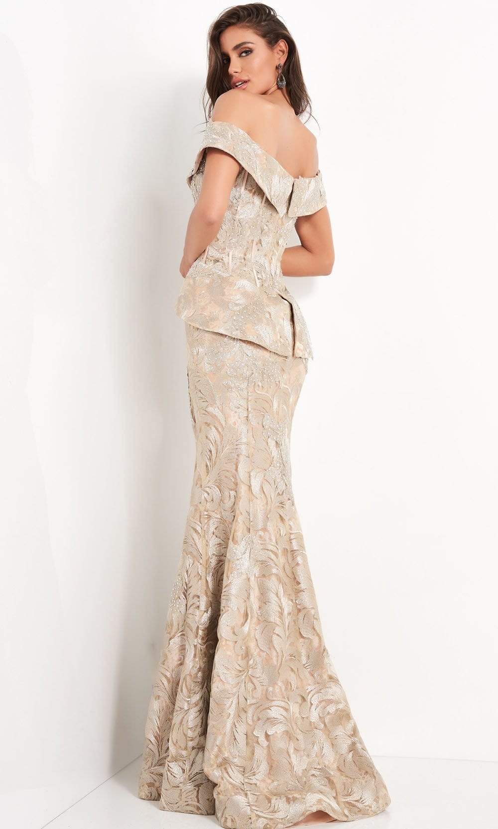 Jovani - 02762 Off Shoulder Corset Bodice Peplum Gown - FOSTANI