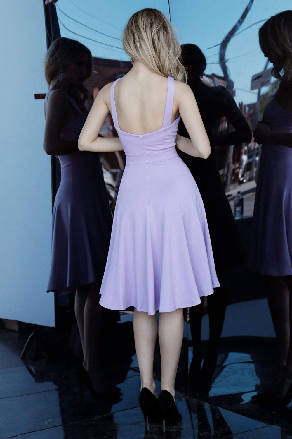 Jovani - 48996 Sleeveless Cut-In Shoulders A-Line Knee Length Dress - FOSTANI