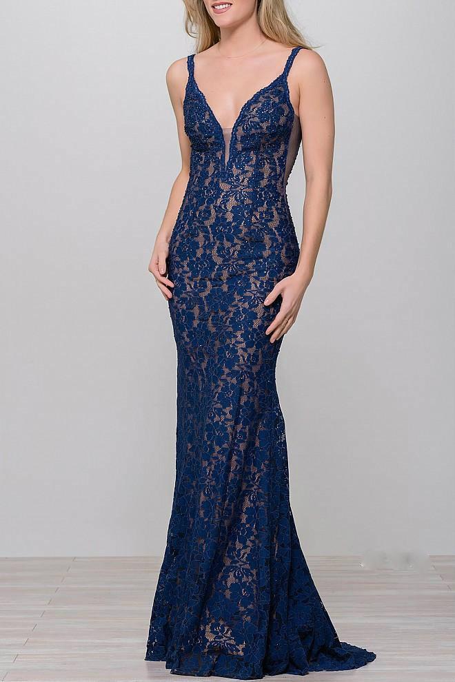 Jovani - Fitted Lace Prom Dress 48994 - FOSTANI